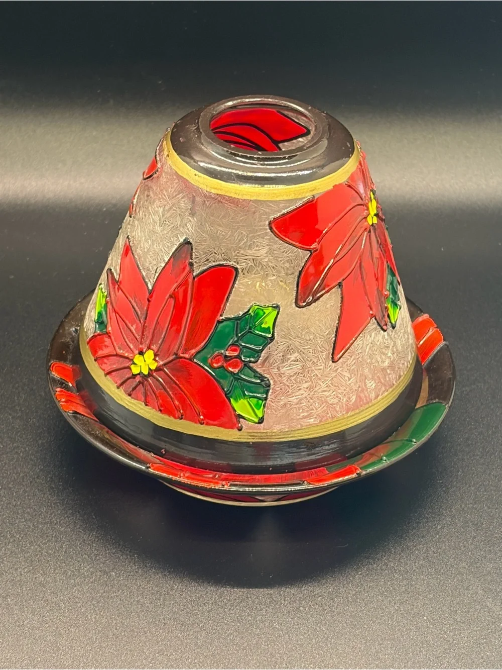 Vintage Yankee Candle Poinsettia Crackle Glass Jar Shade with Matching Plate